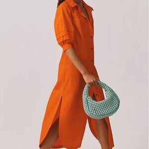 Anthropologie Maeve Puff-Sleeve Shirt Dress